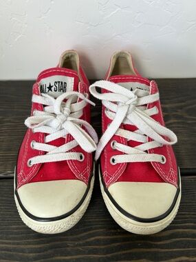 Chuck Taylor Converse Red Low-Top Canvas Sneakers with White Laces